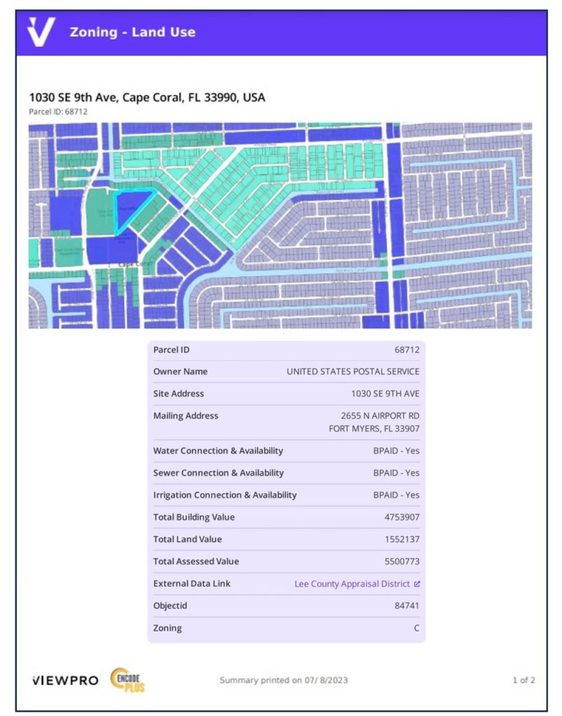 parcel summary report example