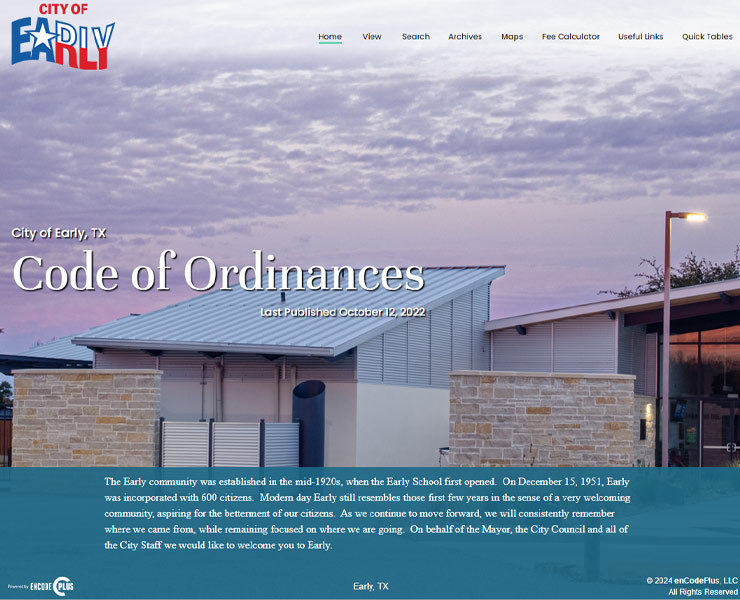 early tx code of ordinances